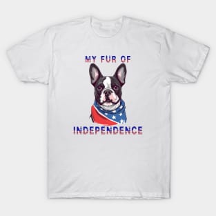 Boston Terrier Funny USA Flag 4th of July Fur Of Independence T-Shirt
